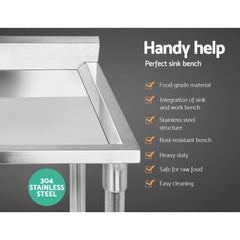 Cefito Stainless Steel Kitchen Sink Bench - 100x60 cm