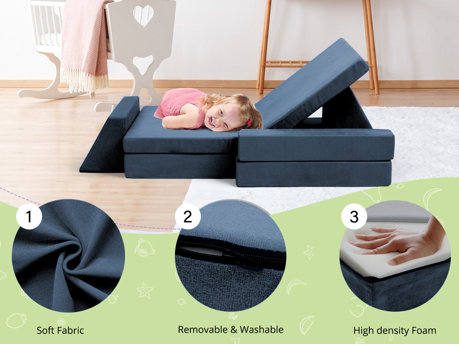 6-PC Modular Kids Play Couch Set - Grey