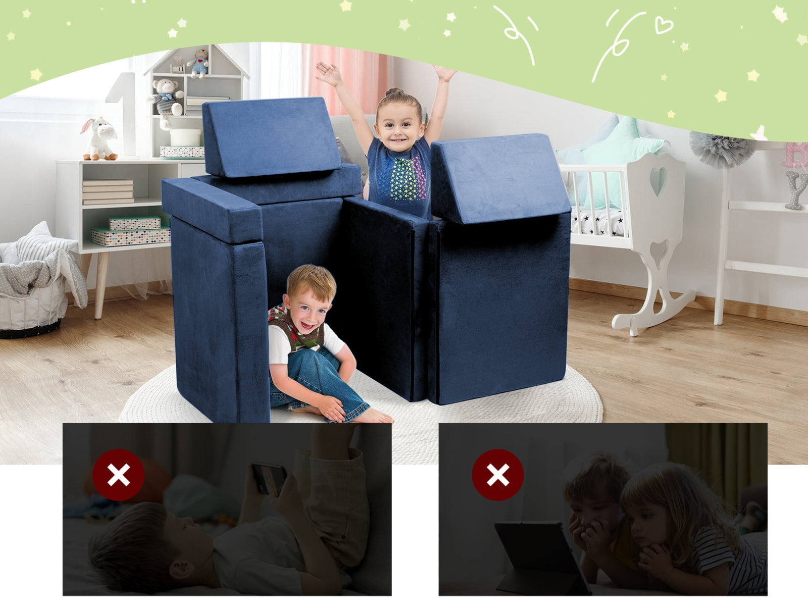 6-PC Modular Kids Play Couch Set - Grey