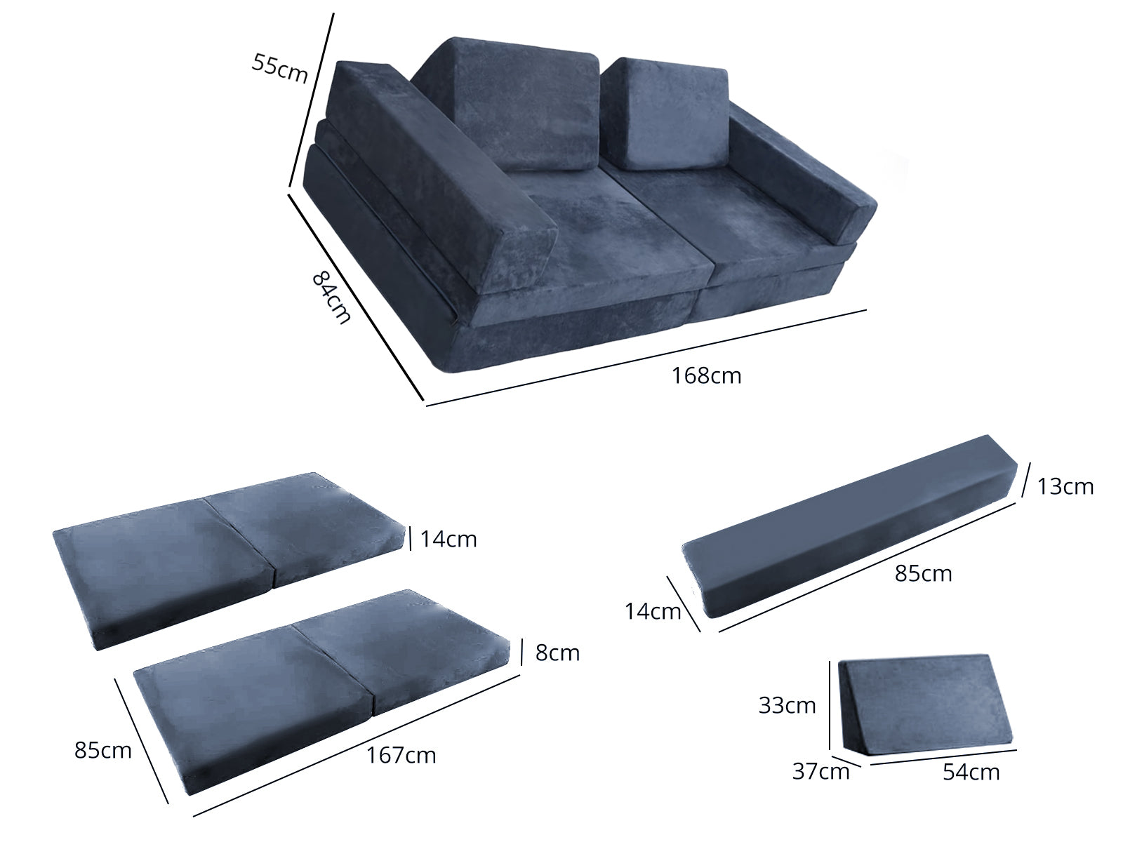6-PC Modular Kids Play Couch Set - Grey