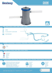 Bestway 800Gal Filter Pump 1,100 - 17,400Lpools