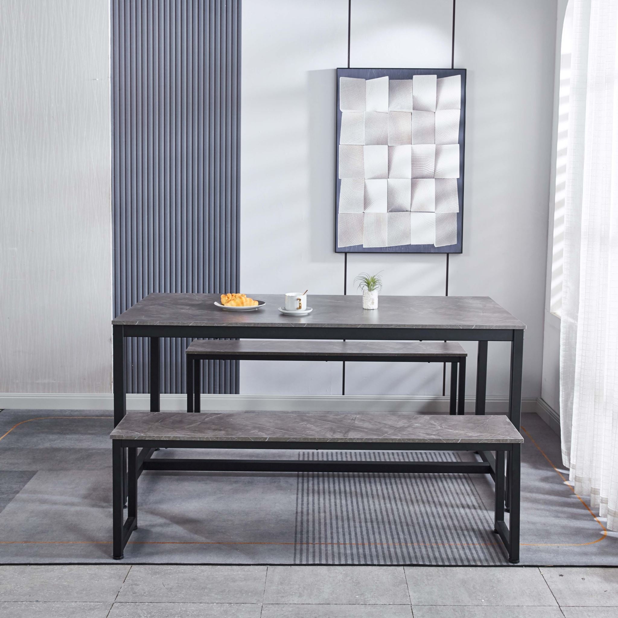 3-Piece Grey Marble Look Dining Set