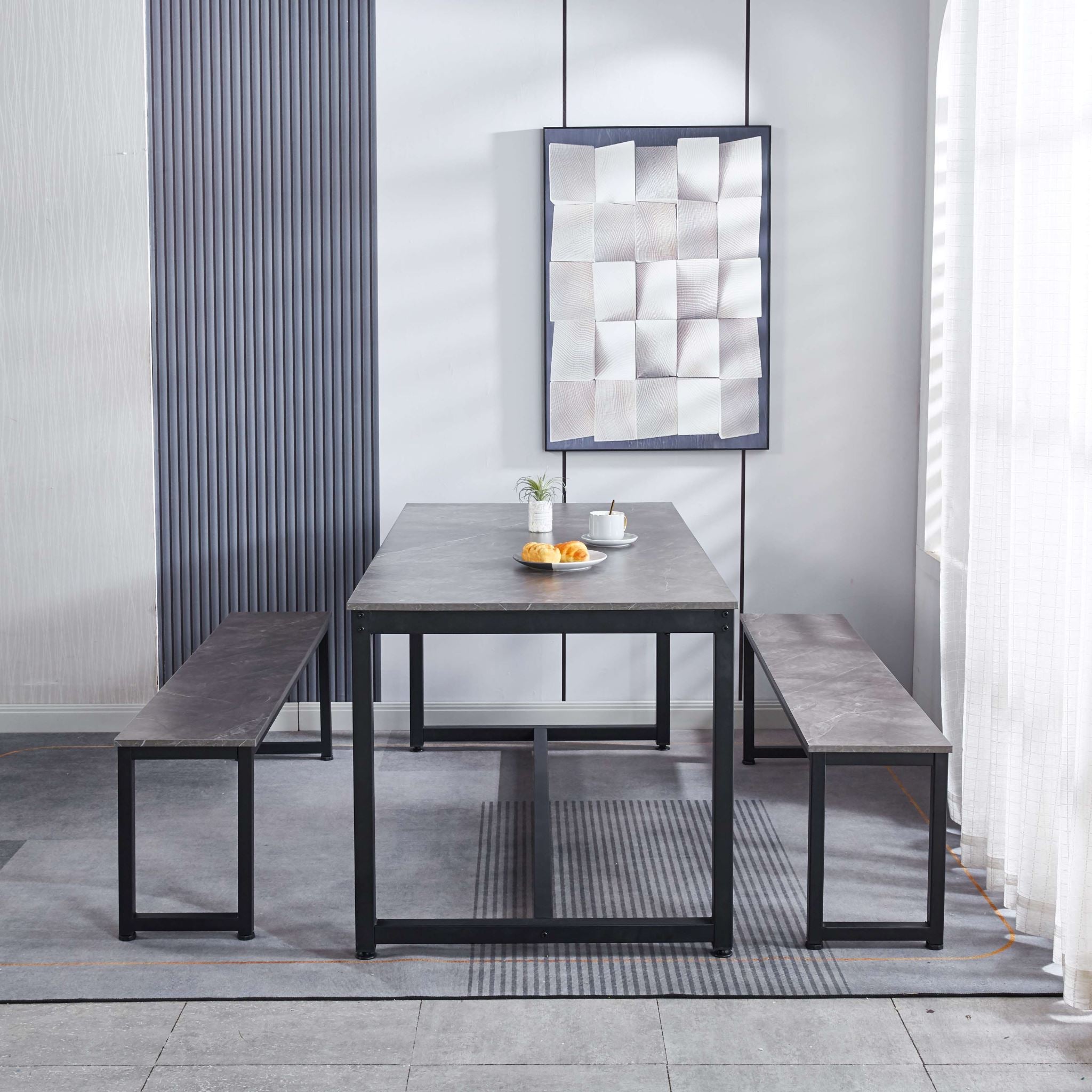 3-Piece Grey Marble Look Dining Set