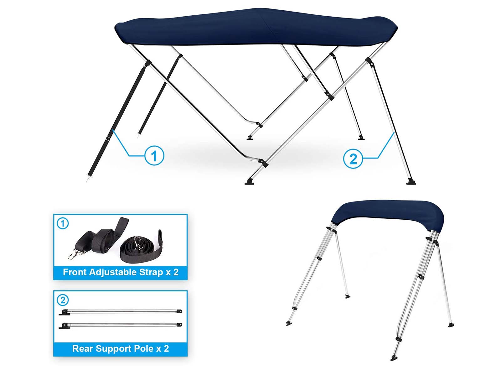 4 Bow Boat Bimini Top 1.7–1.9m – Navy