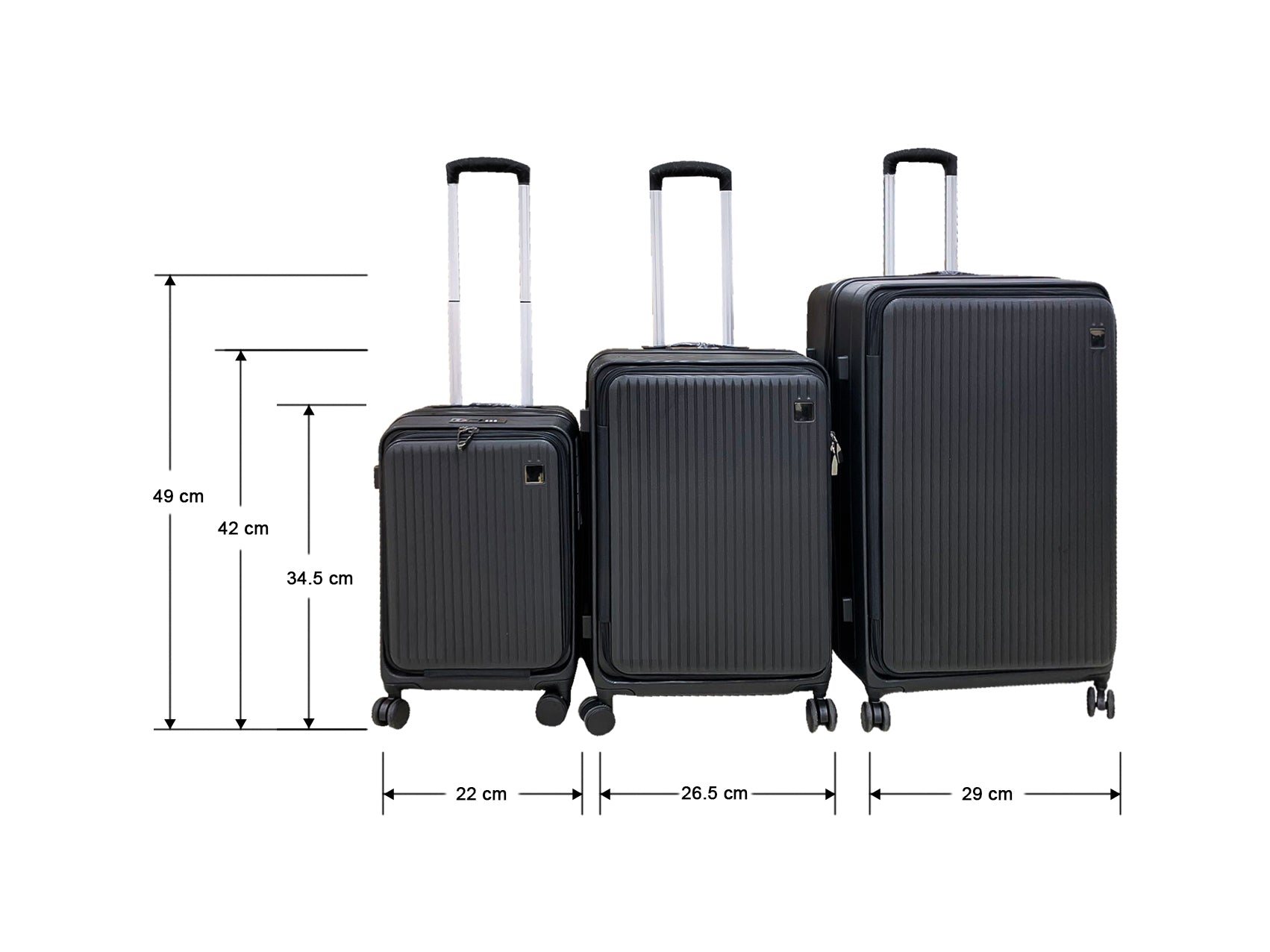 3-Piece Front Open Luggage Set – Black