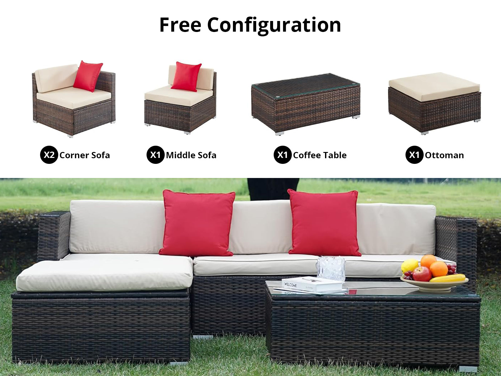 Caelan 5-Piece Outdoor Set - Brown + Beige
