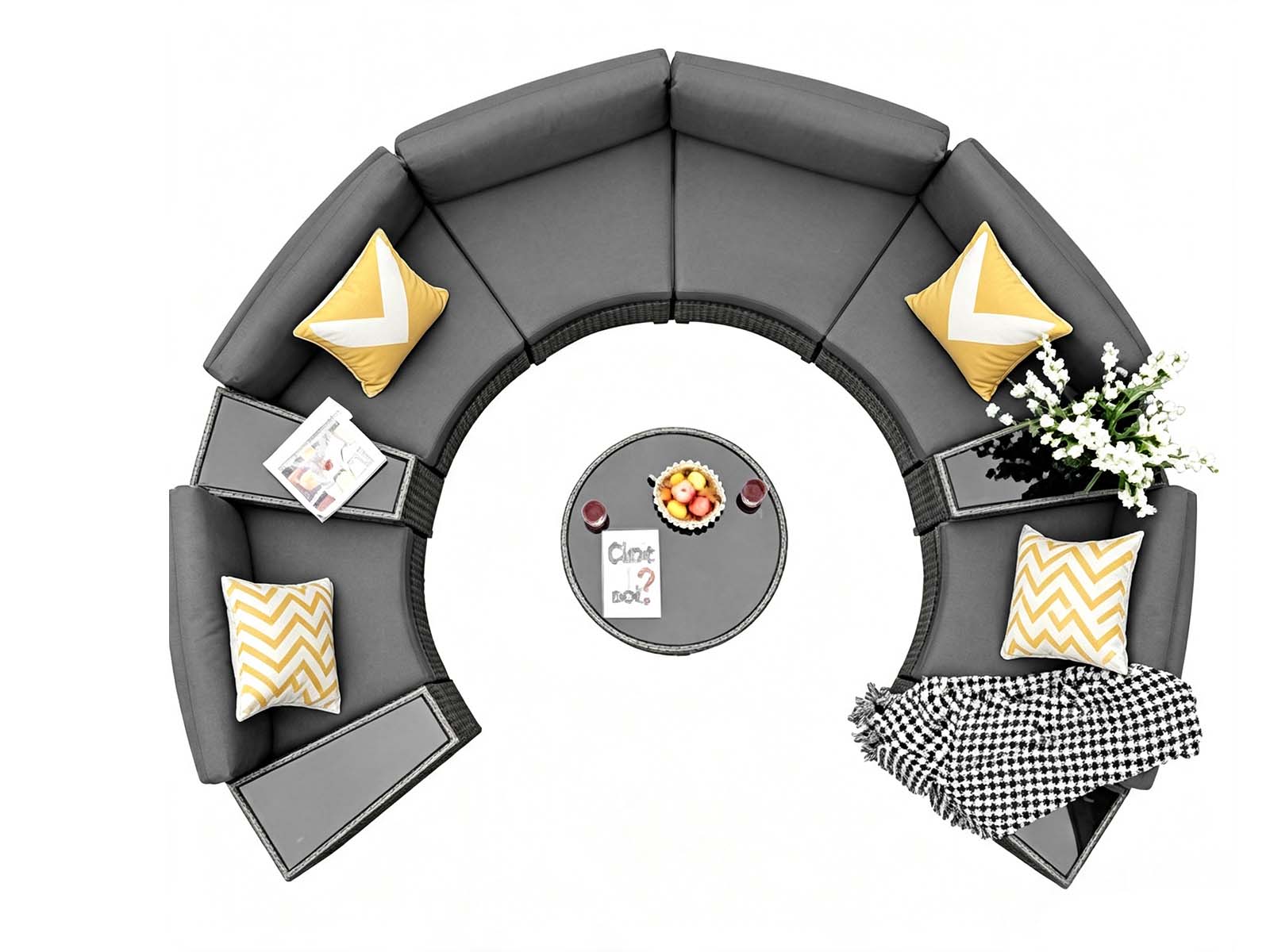 11-Piece Curved Wicker Sofa Set - Grey