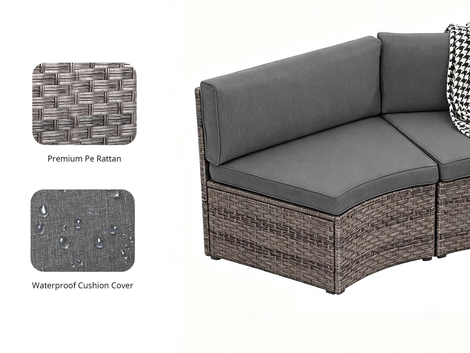 11-Piece Curved Wicker Sofa Set - Grey