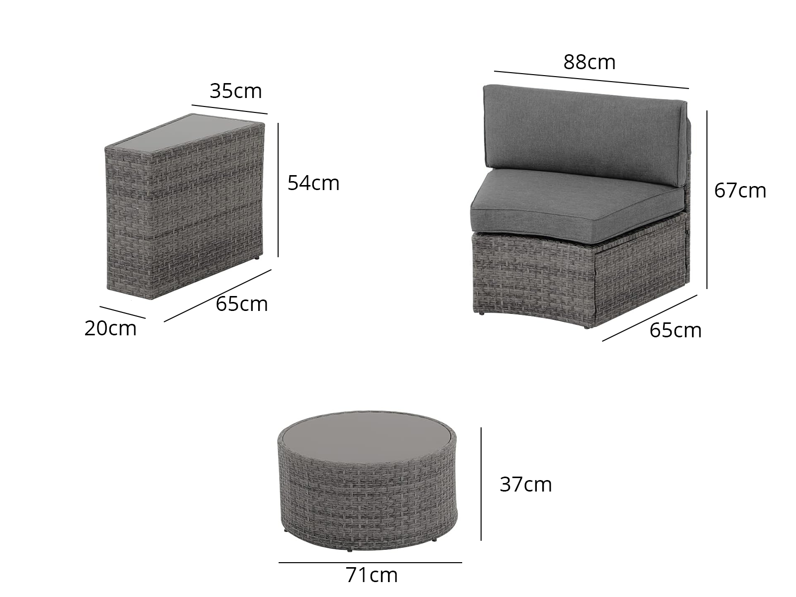 11-Piece Curved Wicker Sofa Set - Grey