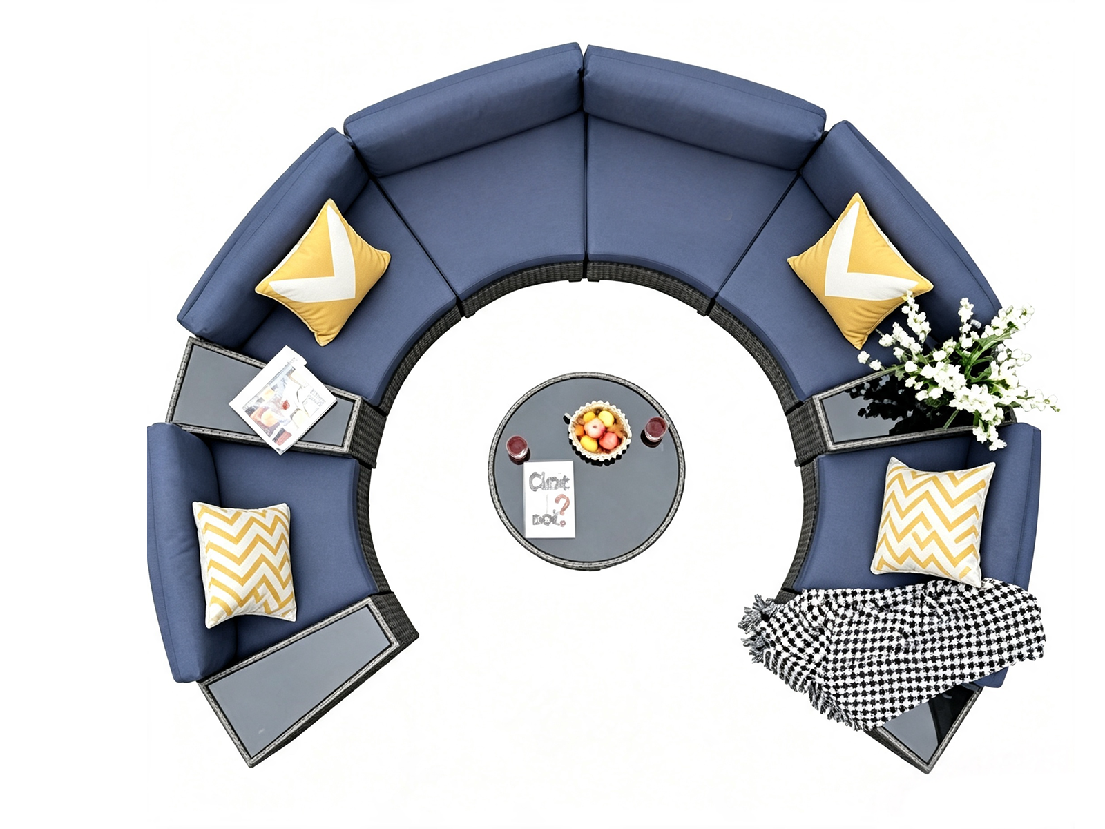 11-Piece Curved Wicker Sofa Set - Navy