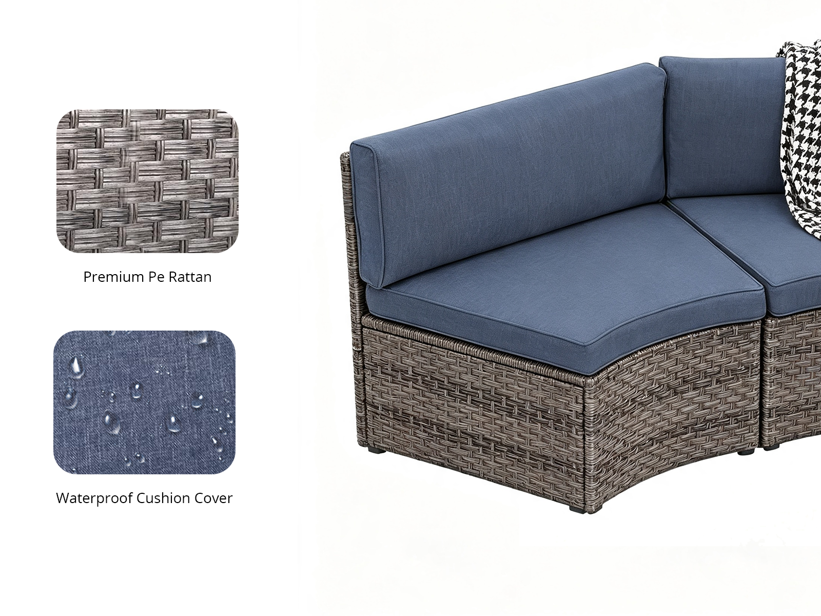 11-Piece Curved Wicker Sofa Set - Navy