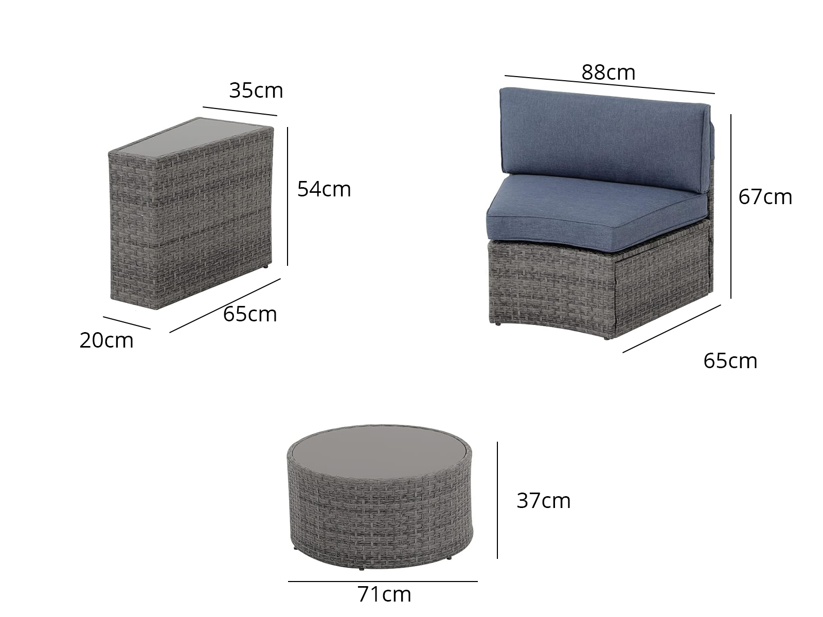 11-Piece Curved Wicker Sofa Set - Navy