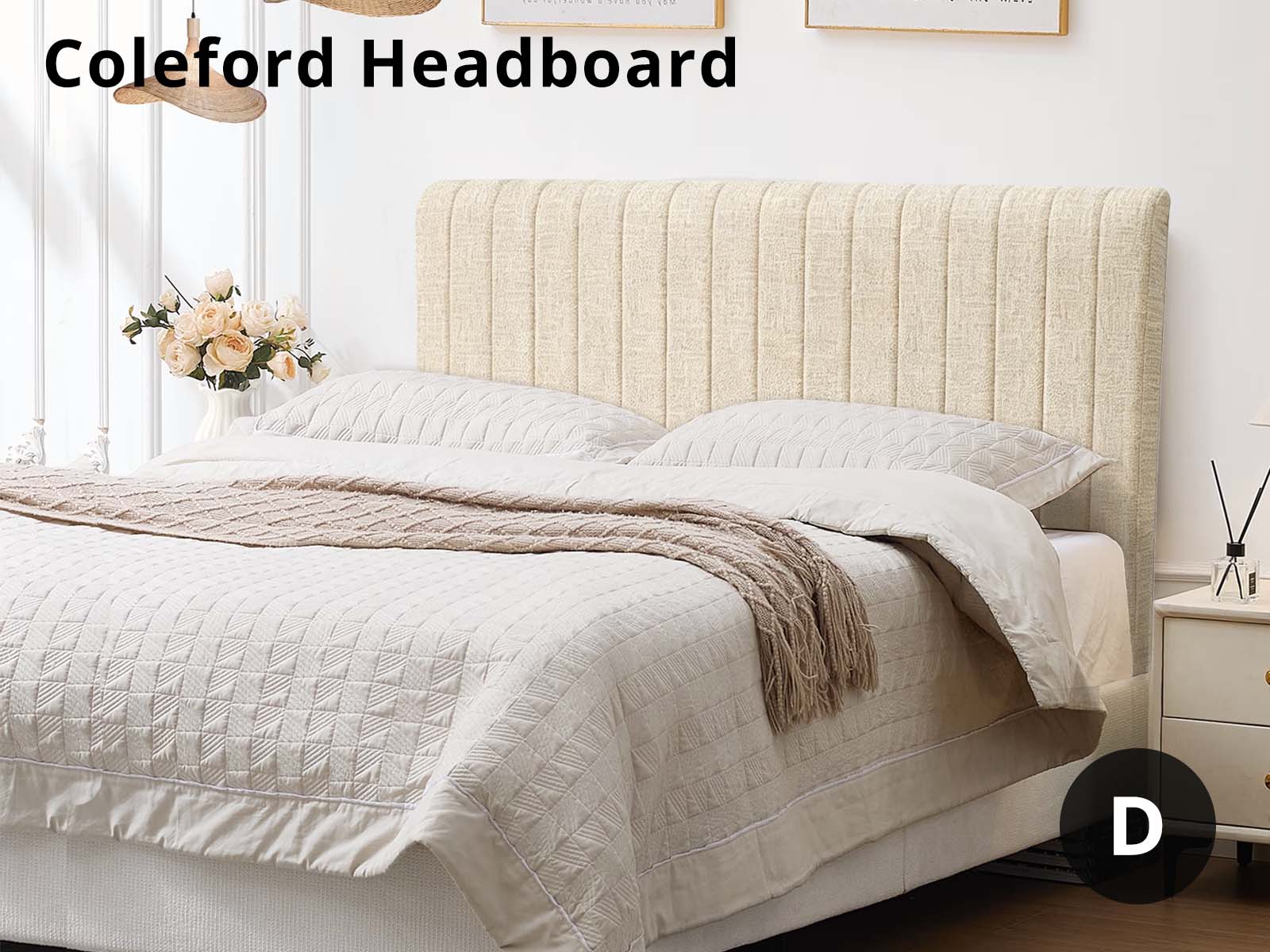 Coleford Headboard Chenille Beige - Double
