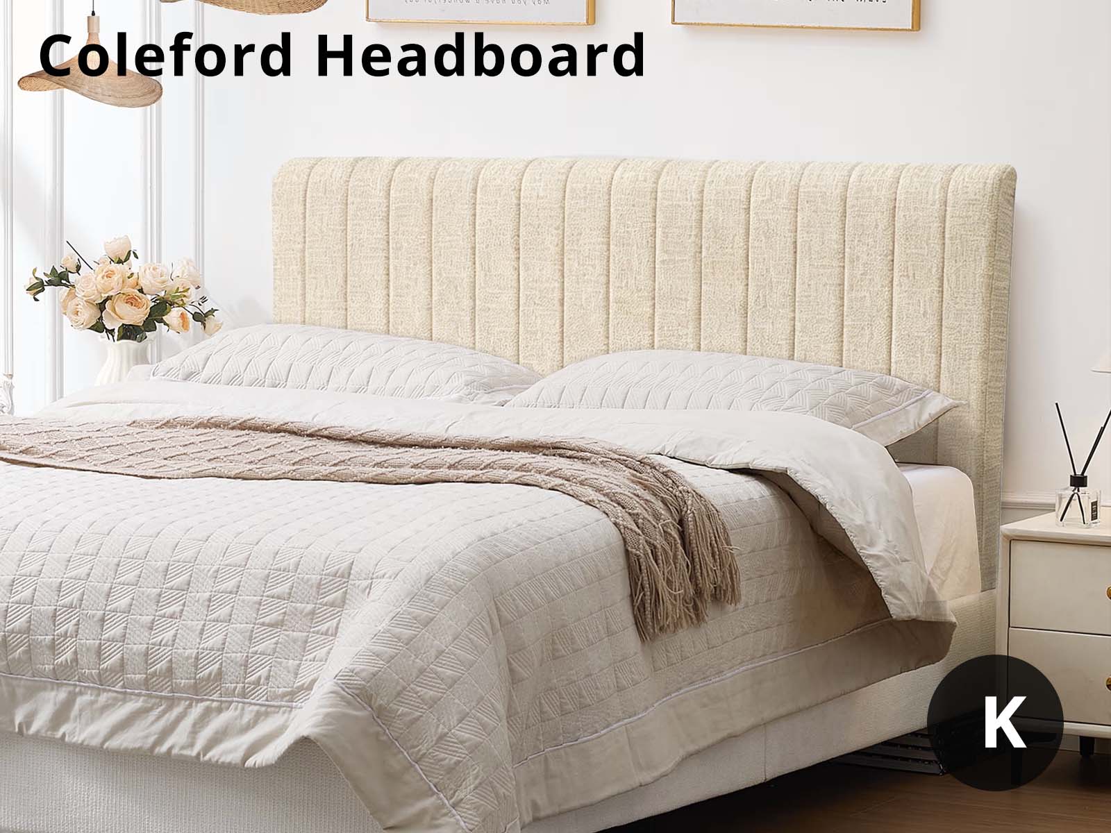 Coleford Headboard Chenille Beige - King