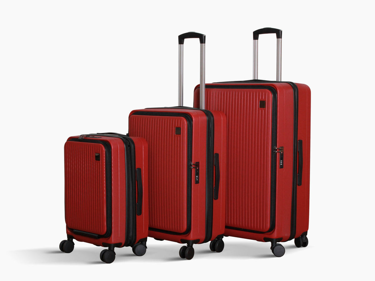 3-Piece Front Open Luggage Set – Wine Red