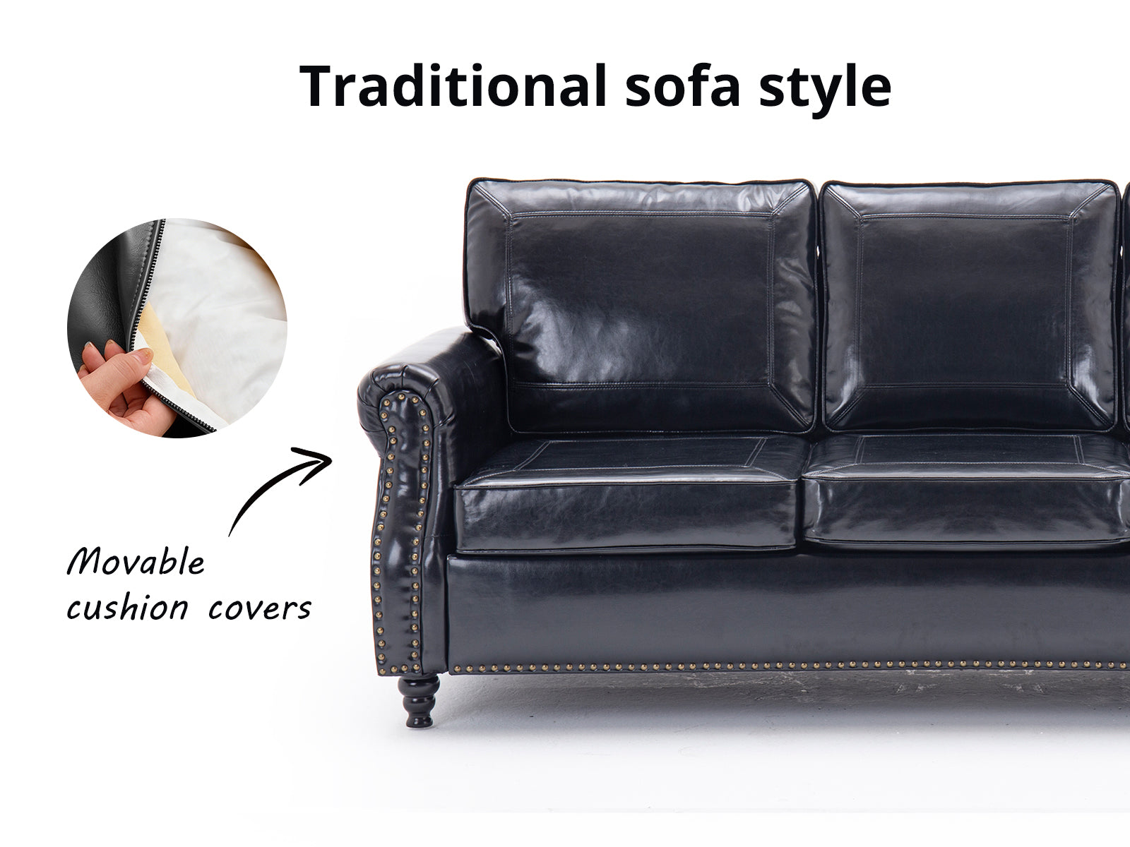 Cassandra 3-seater Sofa PU - Black