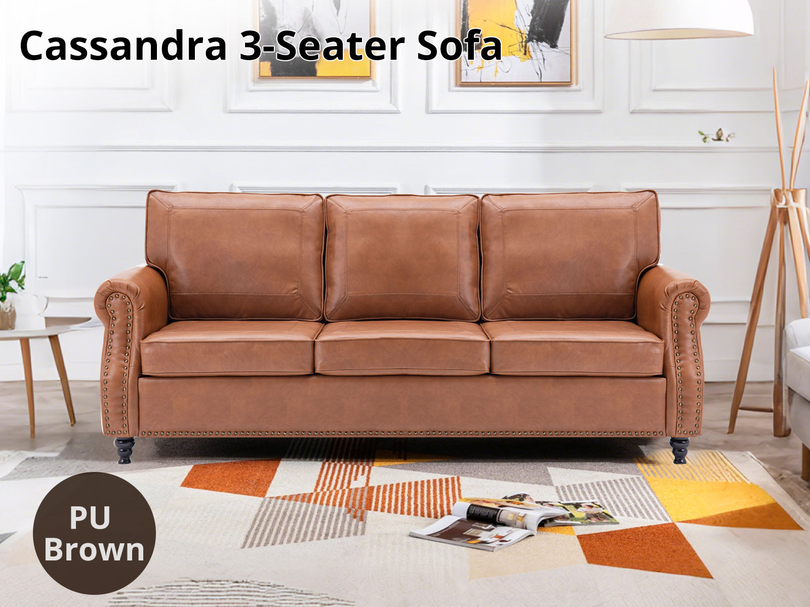 Cassandra 3-seater Sofa PU - Brown