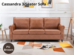 Cassandra 3-seater Sofa PU - Brown