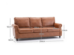 Cassandra 3-seater Sofa PU - Brown