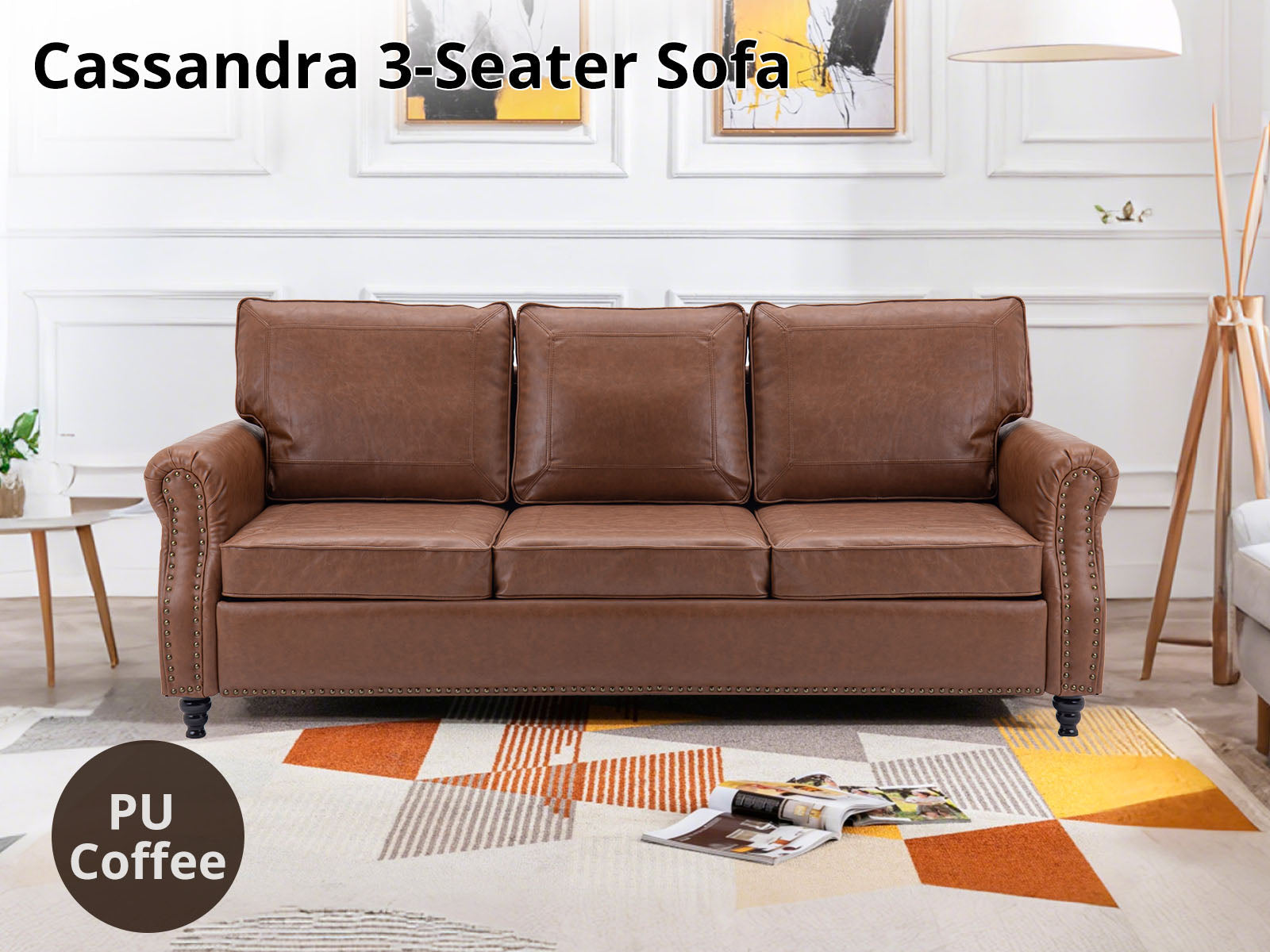 Cassandra 3-seater Sofa PU - Coffee