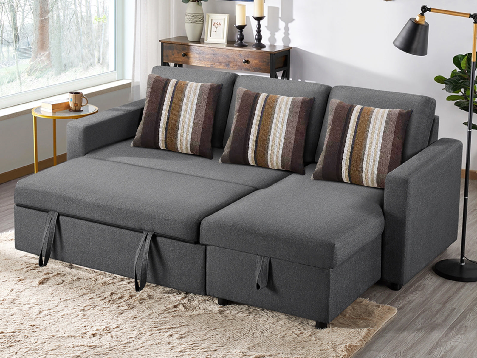 Corey Pull Out Sofa Bed with Pillows - Grey