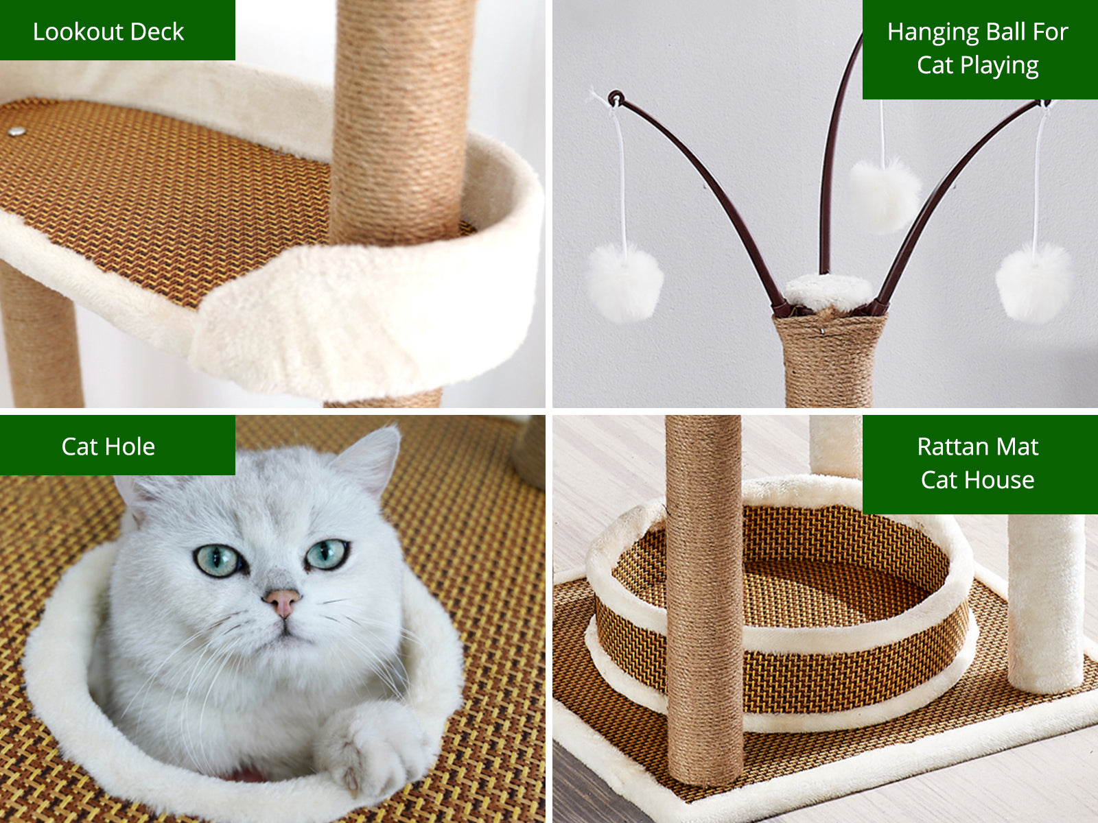 Cat Tree White & Beige - 164 cm