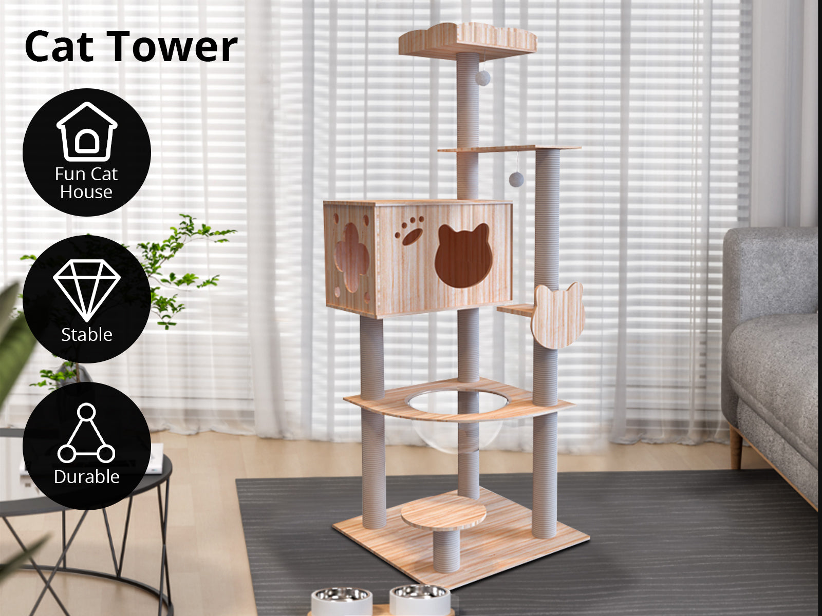 Cat Tree Wooden - 165 cm