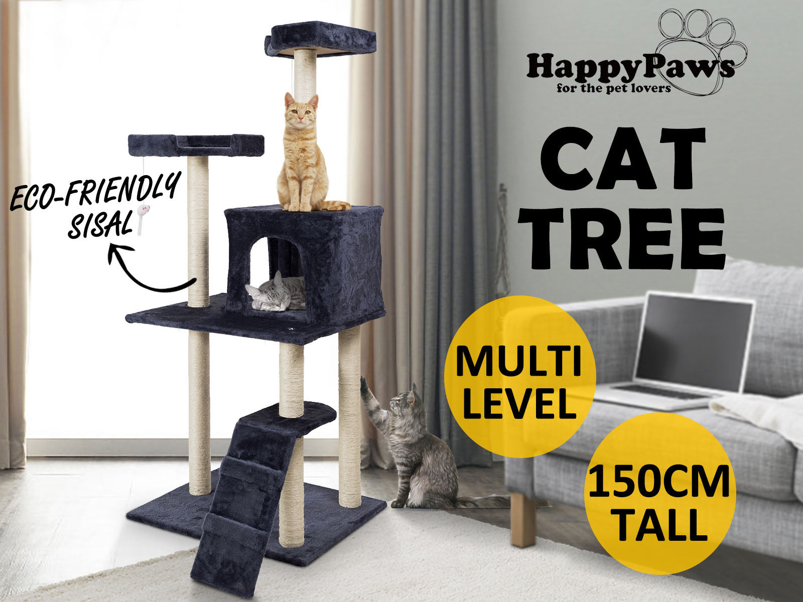 Cat Tree Grey - 150 cm