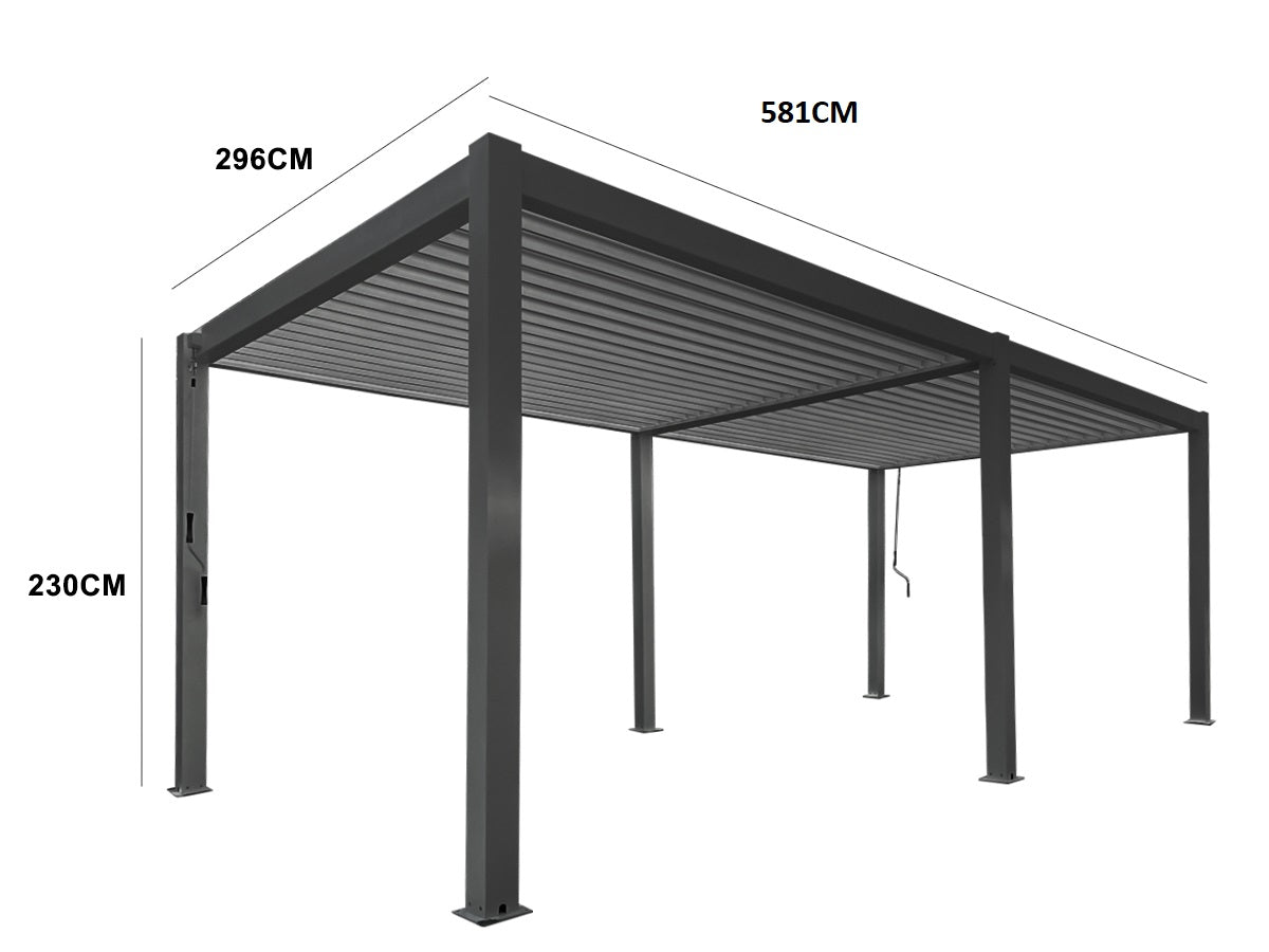 Aluminum Louvre Roof Pergola Grey - 3m x 6m