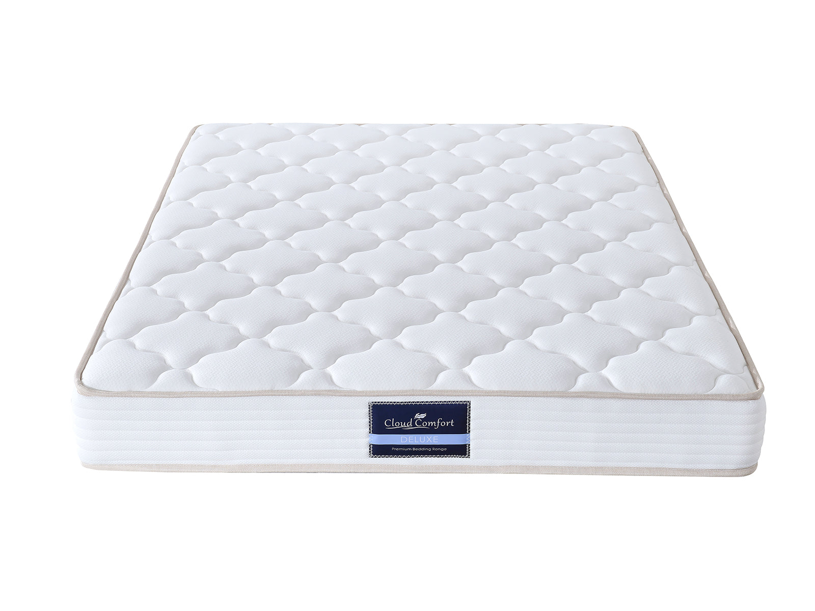 Blaine Velvet Bed Frame Beige & PIL20 Mattress with Pillows - Queen