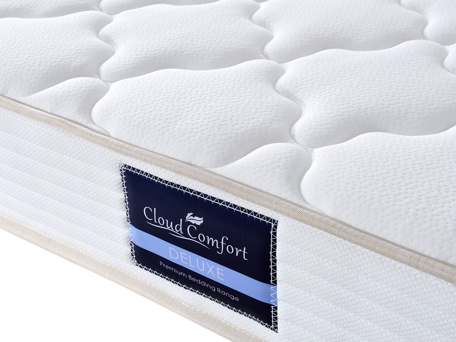 Blaine Velvet Bed Frame Beige & PIL20 Mattress with Pillows - Queen