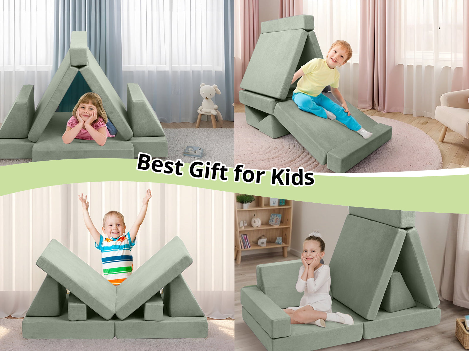 6-PC Modular Kids Play Couch Set - Green