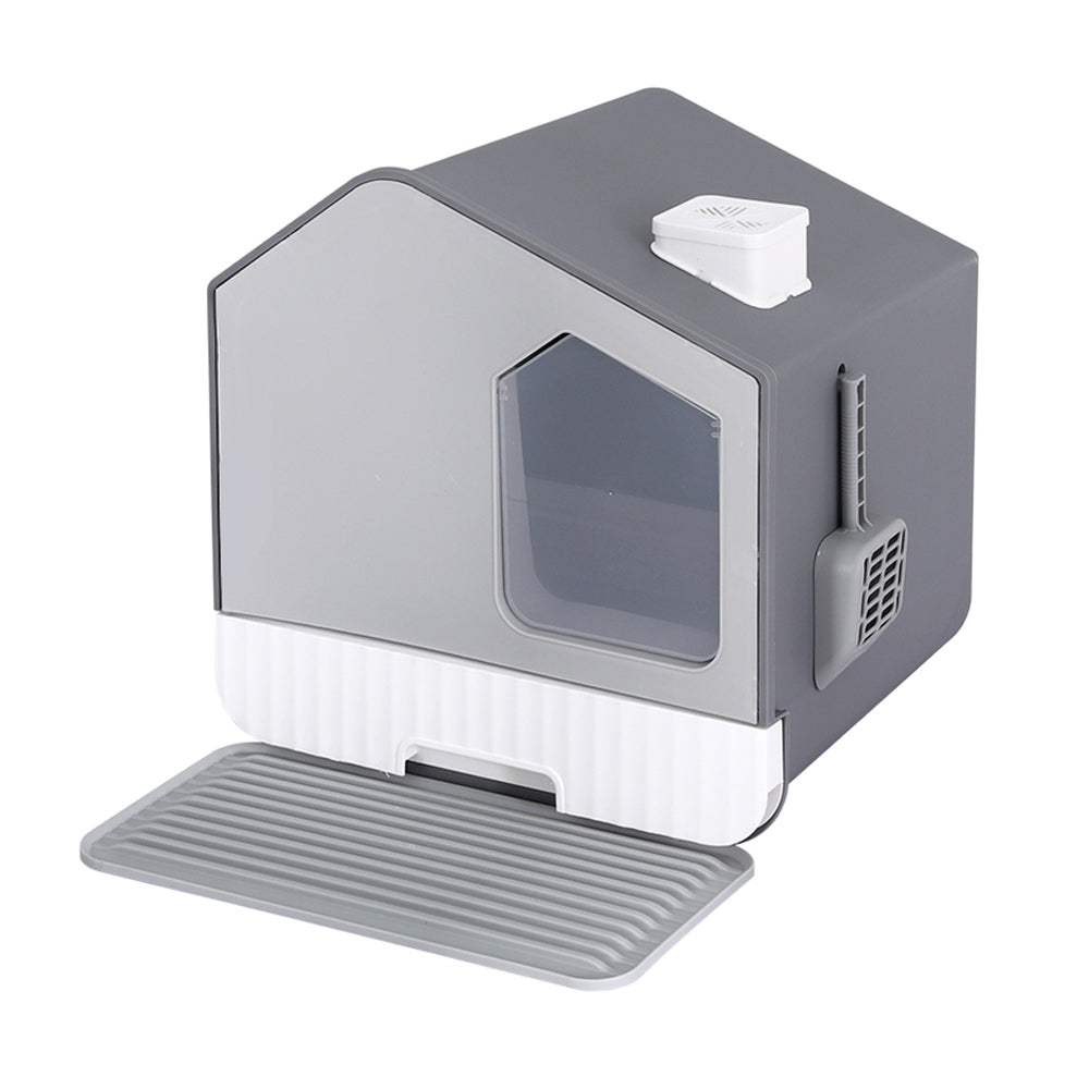 Cat Litter Box Large Tray Kitty Toilet Enclosed Cat Litter Box Hooded Scoop Mat