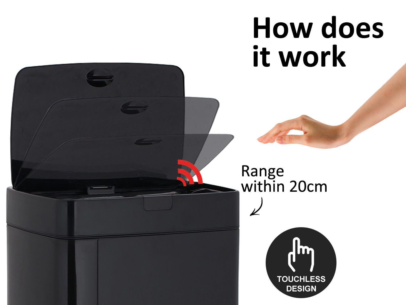 45L Square Sensor Bin - Black