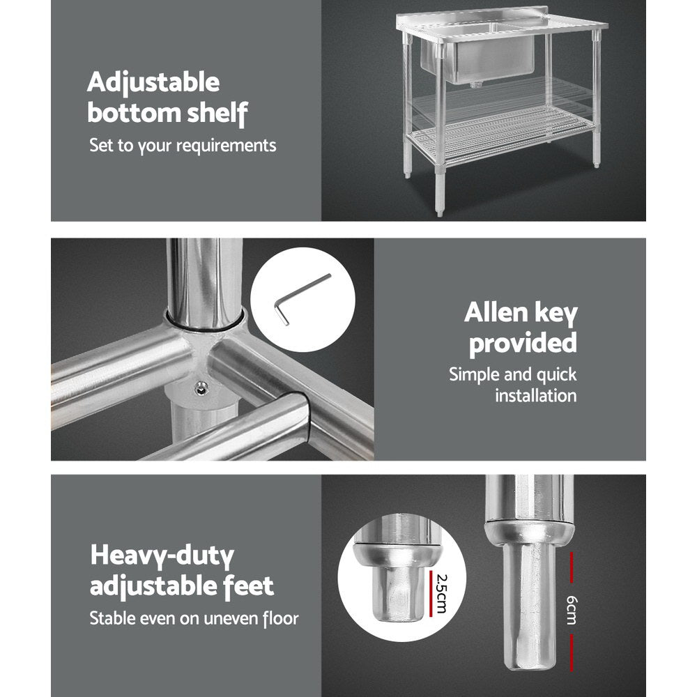 Cefito Stainless Steel Kitchen Sink Bench - 100x60 cm