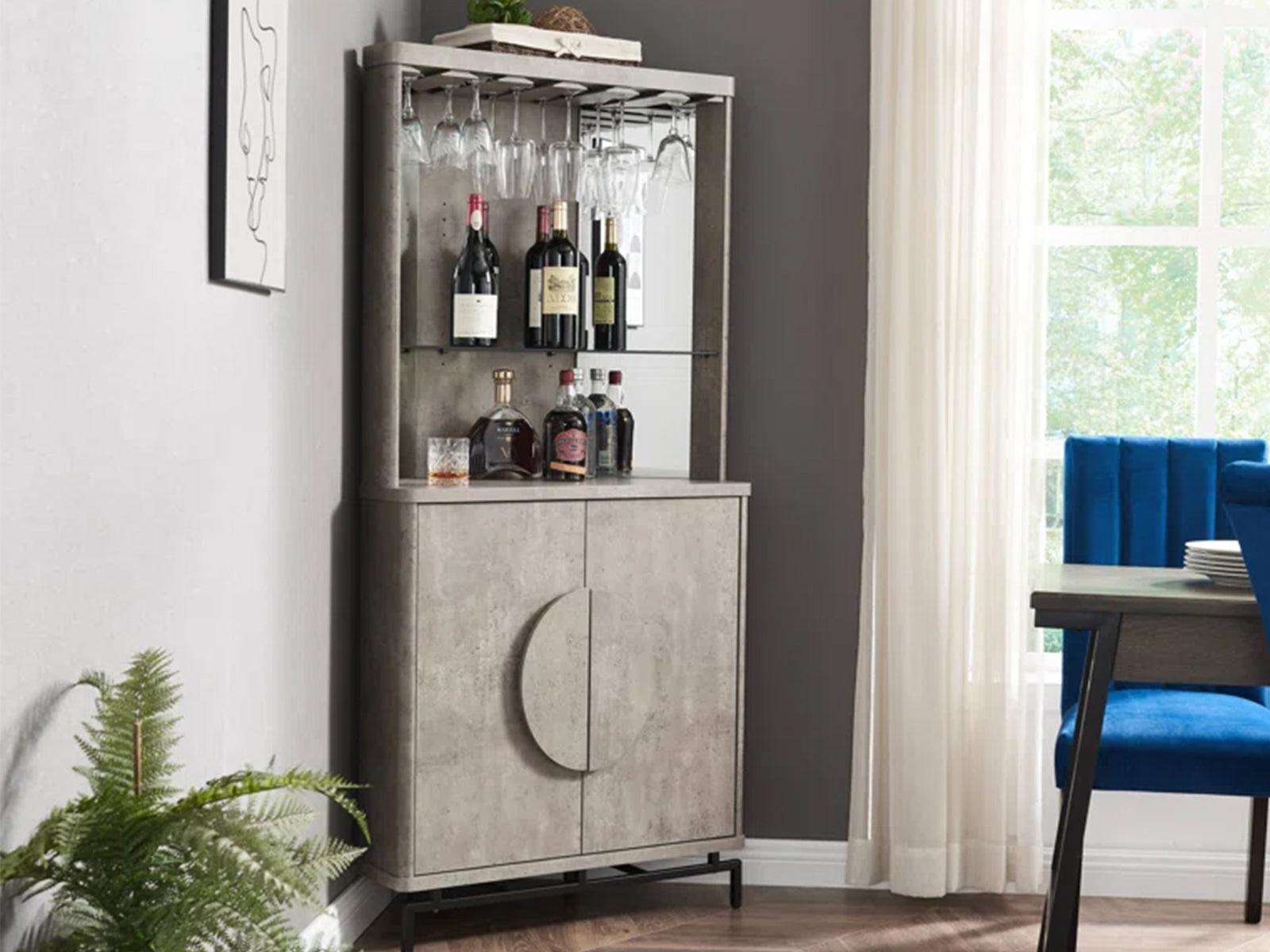 2-Door Corner Wine Cabinet - Concrete