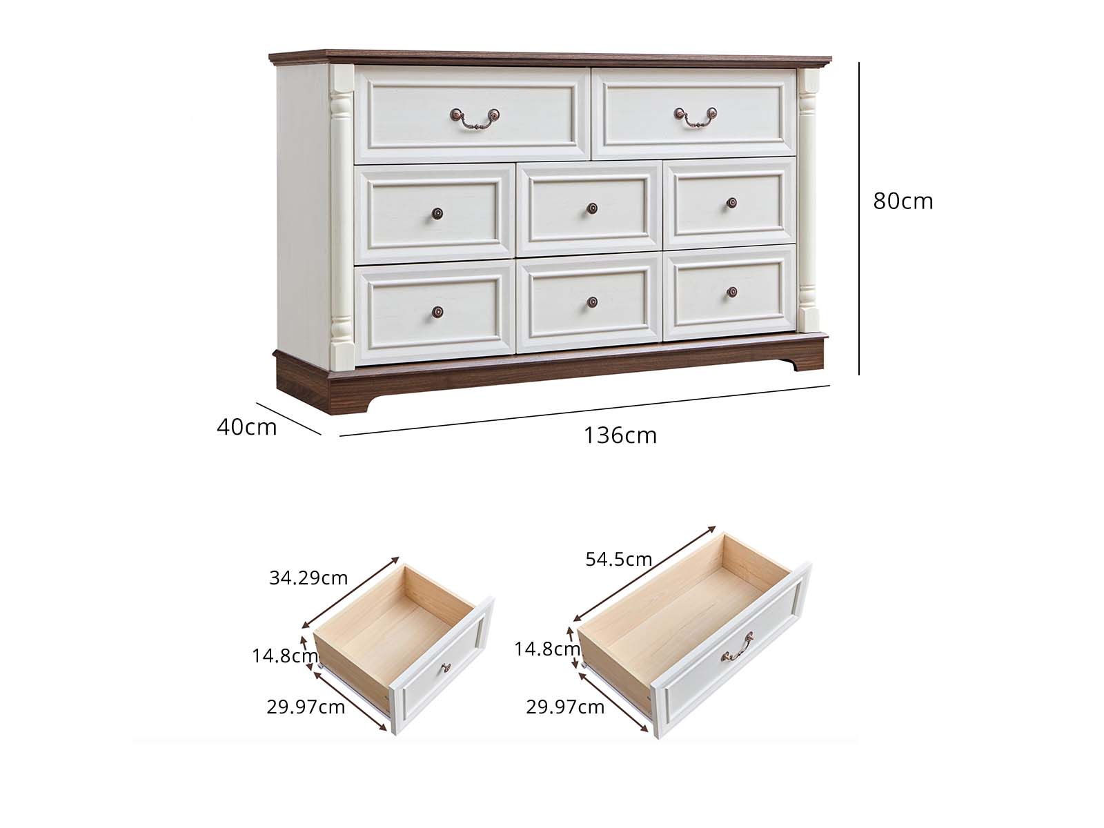 8-Drawer Chest - Antique White & Rustic Brown