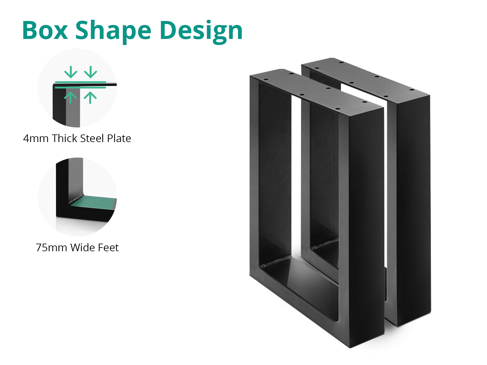 Box Shape Small Metal Table Legs - Set of 2