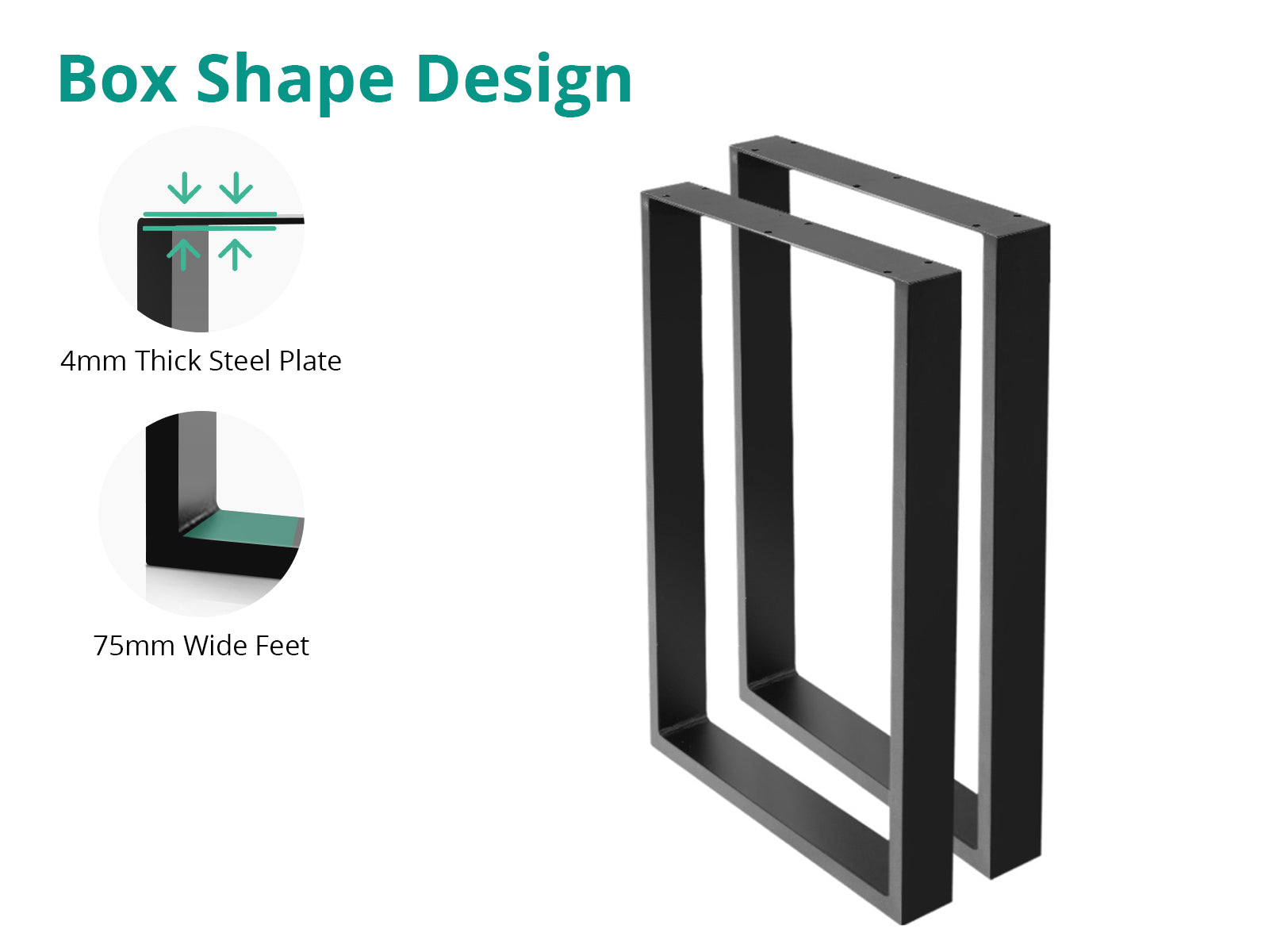 Box-Shape Medium Metal Table Legs - Set of 2