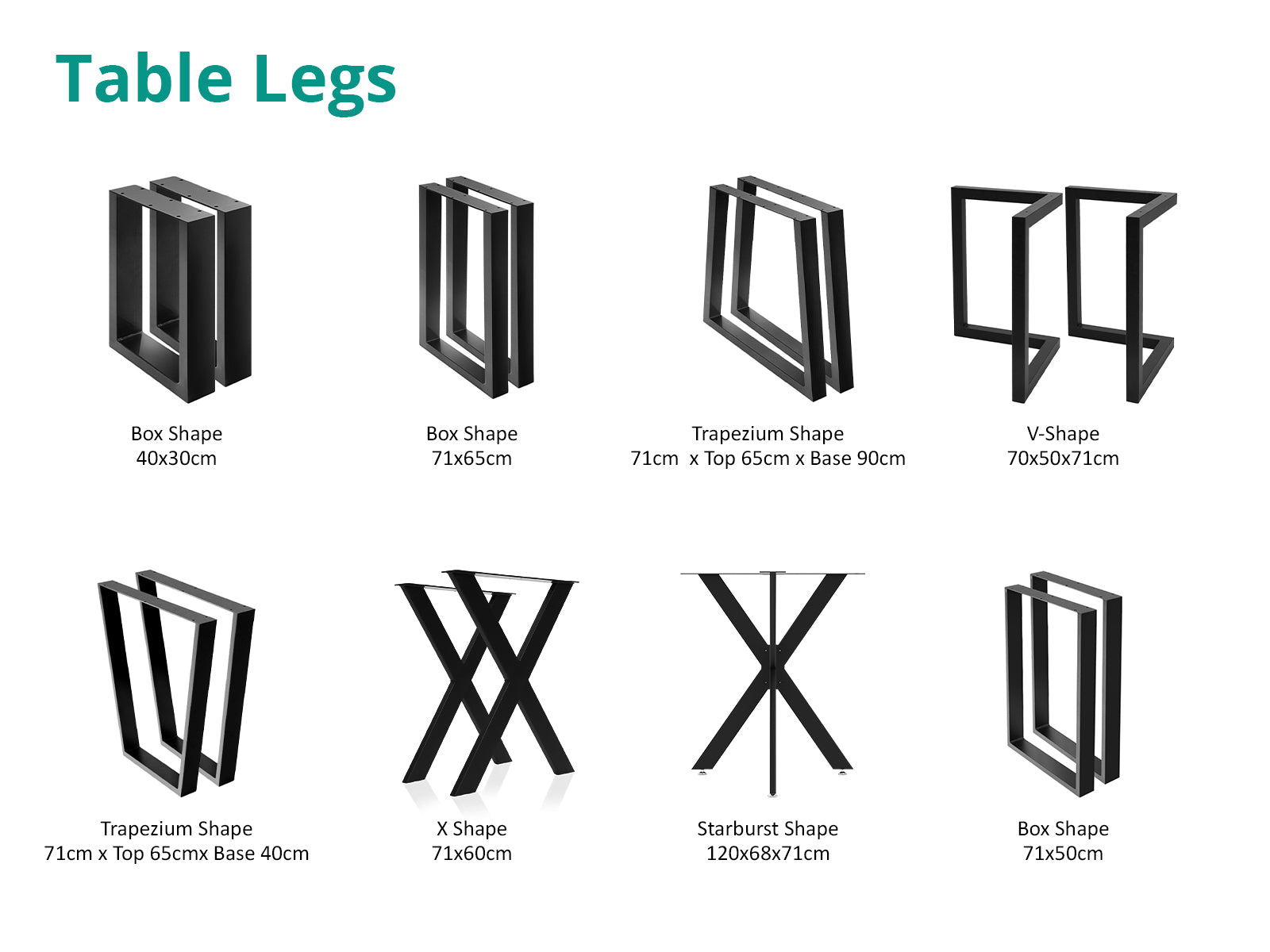 Box-Shape Medium Metal Table Legs - Set of 2