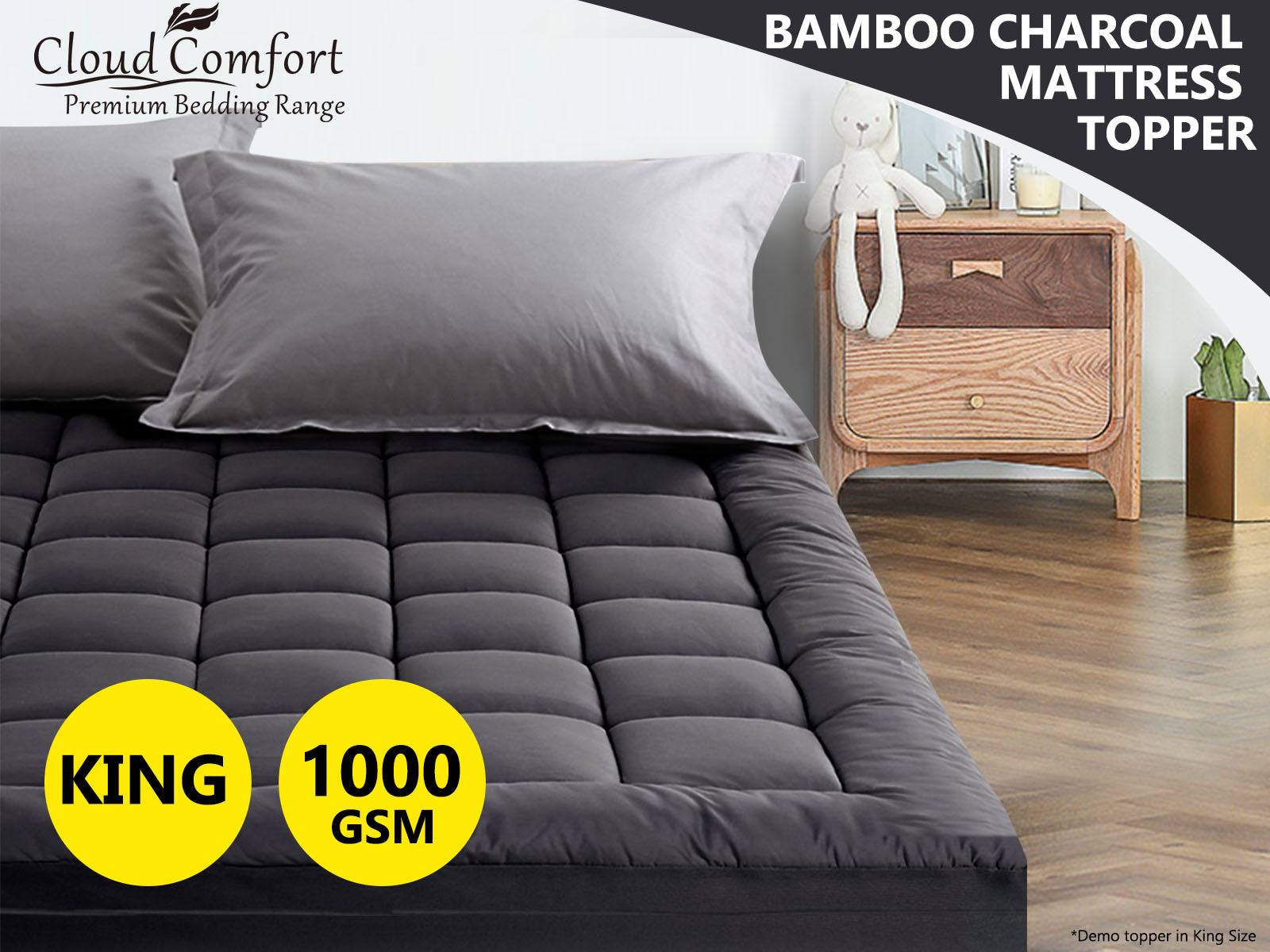 Bamboo Charcoal Mattress Topper - King