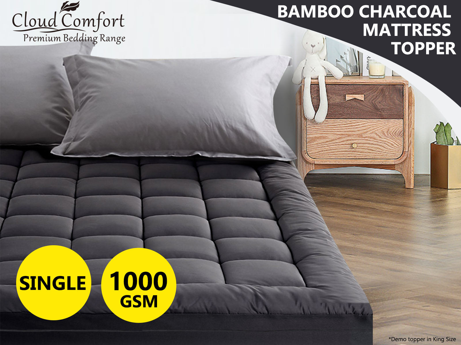 Bamboo Charcoal Mattress Topper - Single
