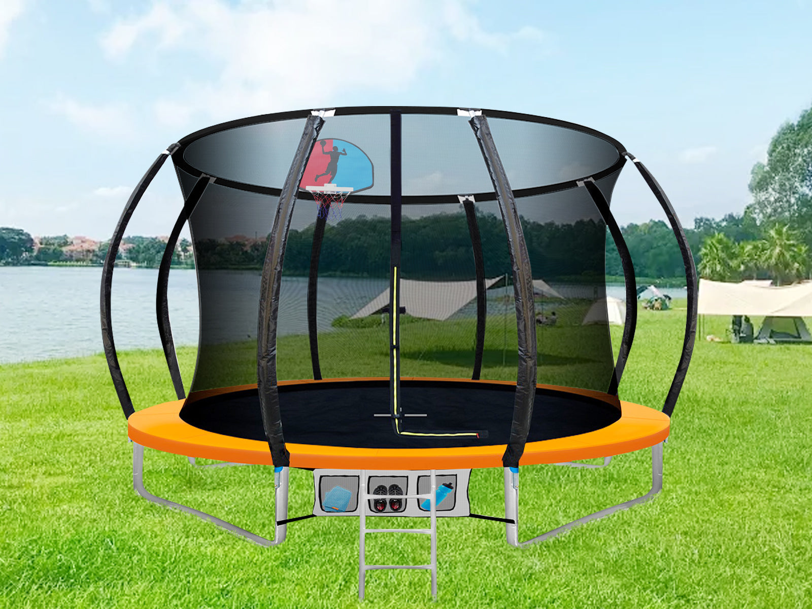 Arc Trampoline Orange with Basketball Hoop - 12ft