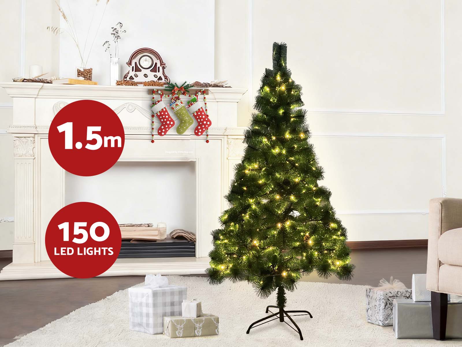 Christmas Tree with LED Lights - 5Ft/150 cm