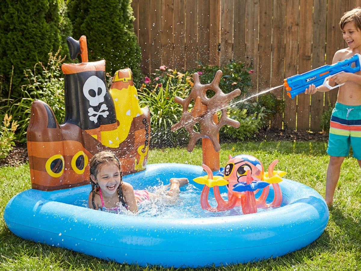 Bestway Kids Wading Pool + ZURU X-Shot Water Fast-Fill S1 Medium Motor Soaker