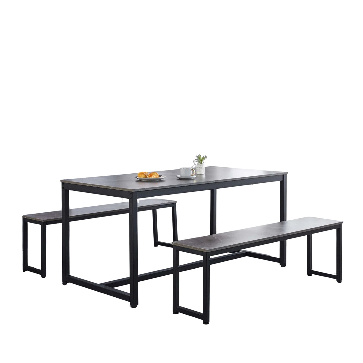 3-Piece Grey Marble Look Dining Set