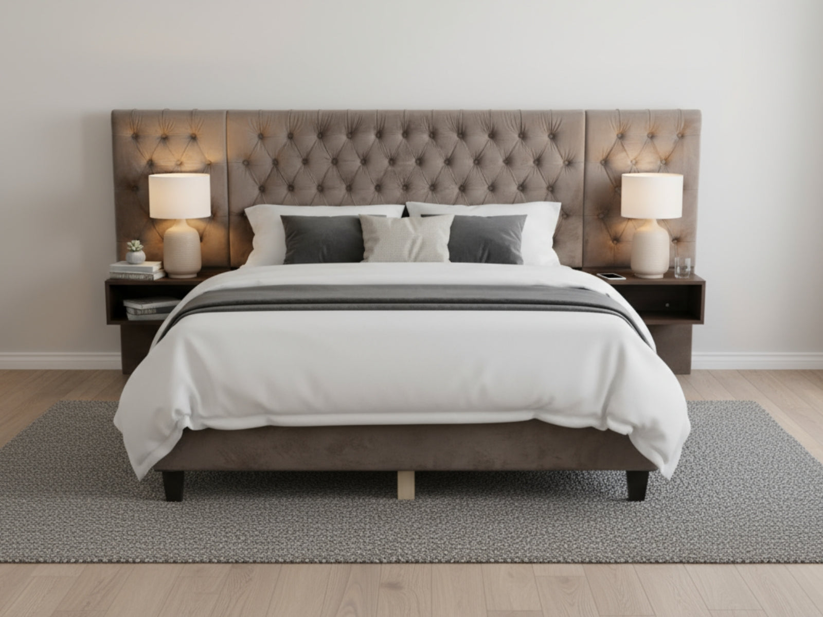 Amara Velvet Bed Frame with Bedside Tables - Double