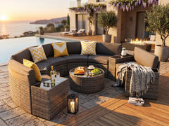 11-Piece Curved Wicker Sofa Set - Grey