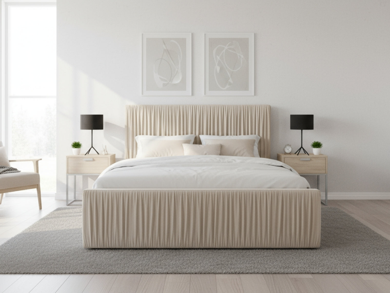 Blaine Velvet Bed Frame Beige & Bon15 Mattress - Queen