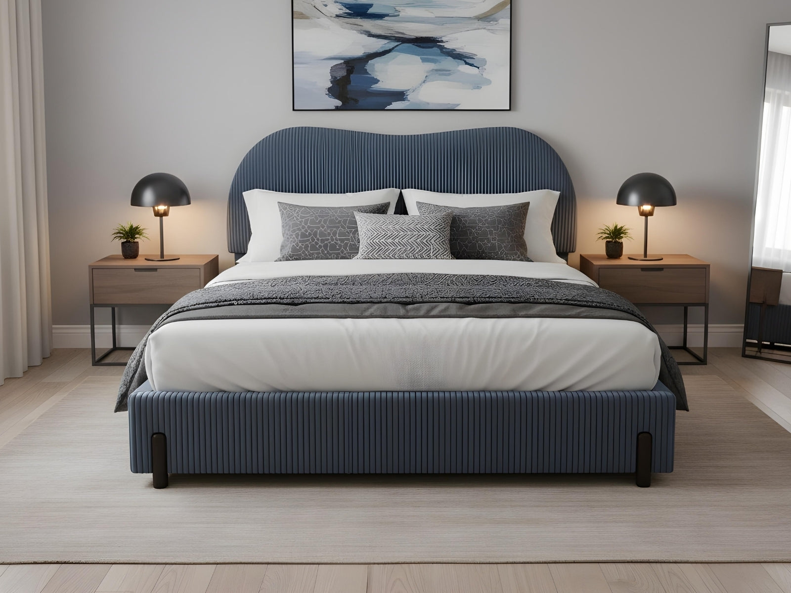 Arna Bed Frame Grey & PIL20 Mattress with Pillows - Queen